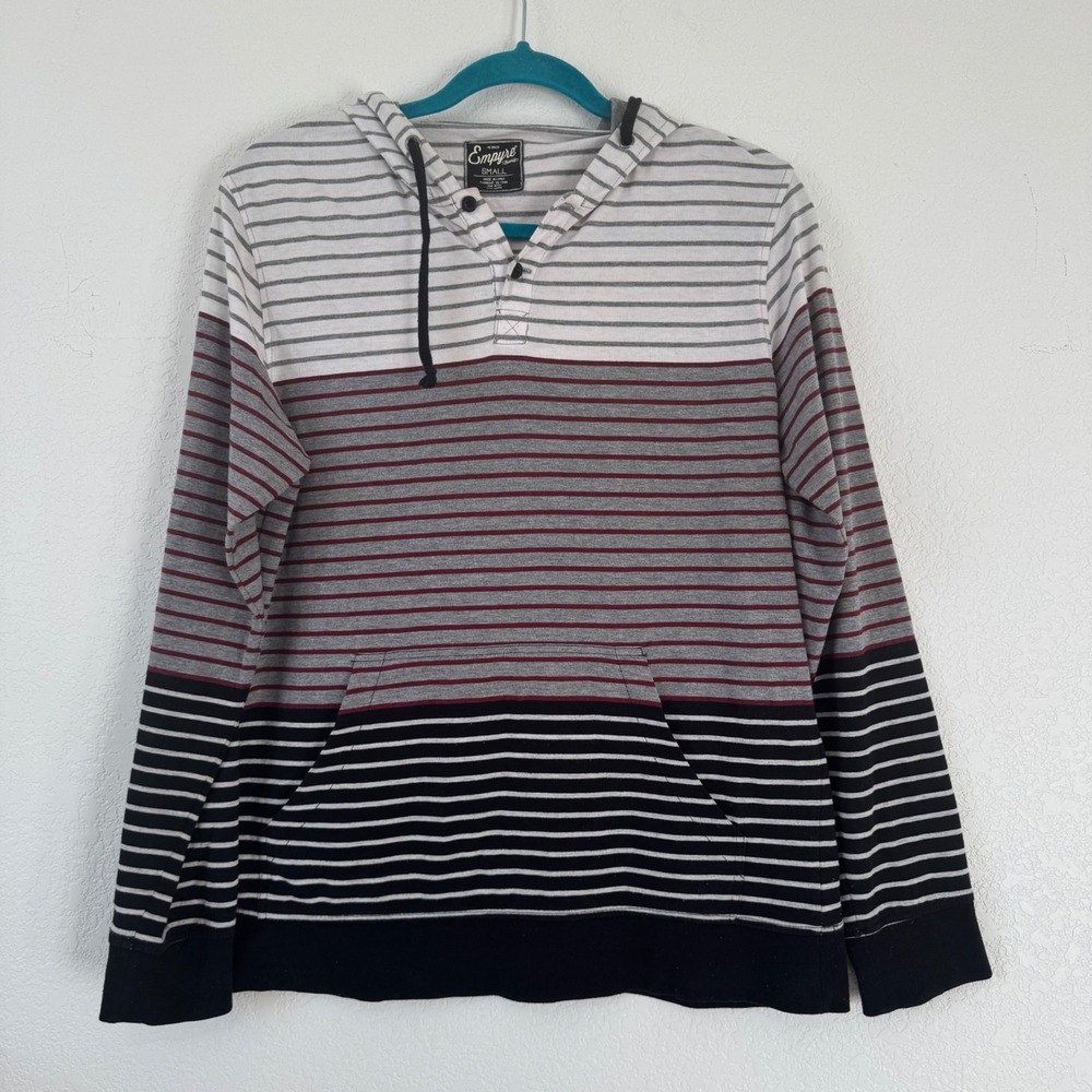 Empyre Men's Striped Henley Hoodie Pullover Casual Long Sleeve Shirt Size Small